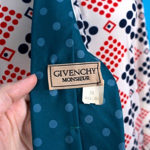 Givenchy Vintage 70s 80s Dark Blue/Teal Polka Dot Neck Tie image 5