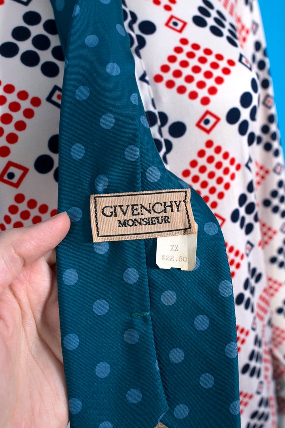 Givenchy Vintage 70s 80s Dark Blue/Teal Polka Dot… - image 5