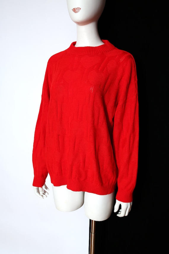 Plus Size Bright Red Heart Patterned Pullover Vin… - image 8