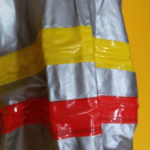 Rad Vintage 80s Gray Rain / Warm-Up Pullover Vinyl Jacket Top with Red Yellow Stripes image 4