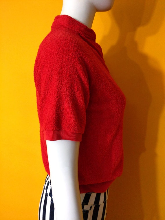 Cool Vintage 70s 80s Bright Red Terrycloth Top - image 6