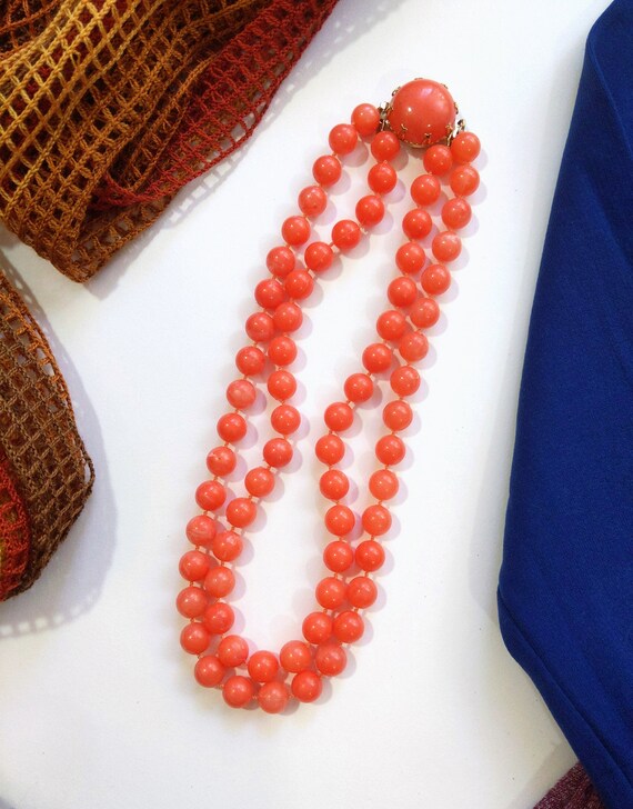 Fun Vintage 60s 70s Orange Double Strand Beaded N… - image 10