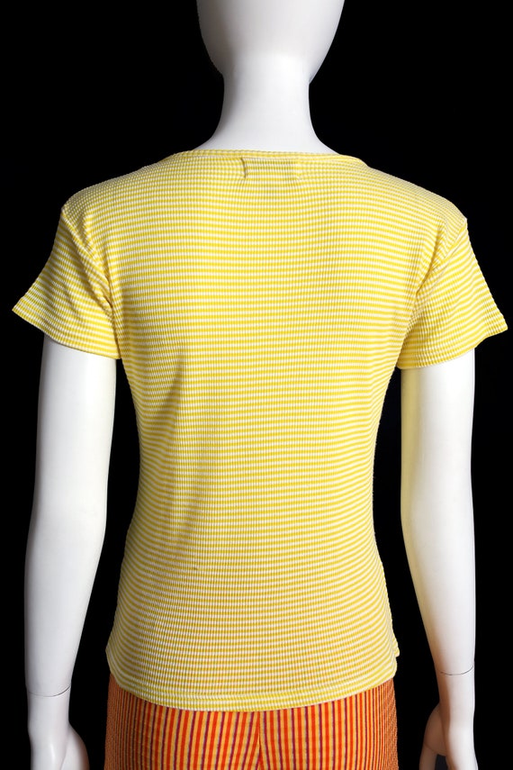 Cute Vintage 90s Yellow & White Stripe Ribbed T-S… - image 7