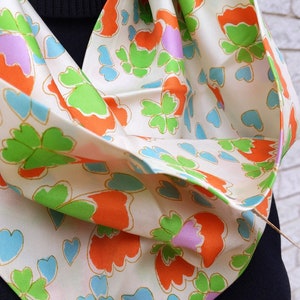 DEADSTOCK Cute Vintage 60s 70s Orange Green White Flower Infinity Scarf image 7