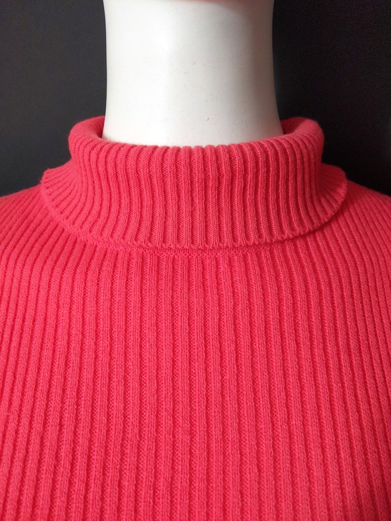 Fab Vintage 60s 70s Salmon Pink Ribbed Knit Turtleneck Sweater Top image 3