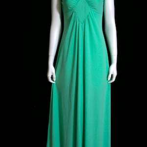 Pretty Vintage 60s 70s Light Minty Shamrock Green Colored Maxi Dress image 4