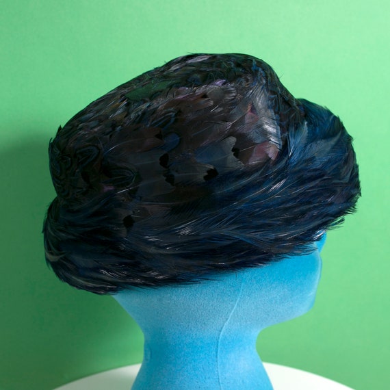 Beautiful Vintage 50s 60s Blue Feather Bucket Hat - image 5