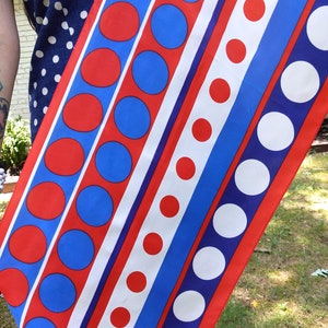 Large Vera Neumann Beauty Vintage 60s 70s Red White Blue Bold Polka Dot Long Scarf image 4