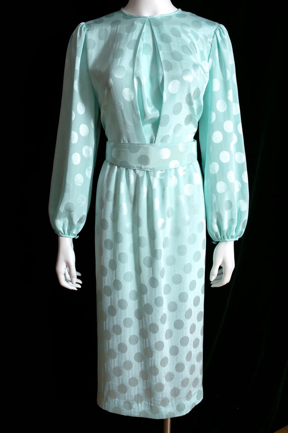 Sassy Vintage 80s 90s Pastel Blue-Green Polka Dot… - image 5