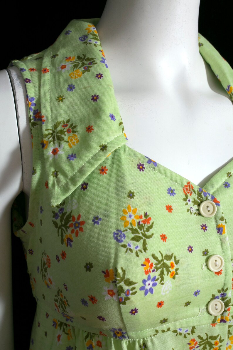 Fantastic Vintage 60s 70s Pastel Green Floral Mini Dress with Large Collar by Byer California image 4