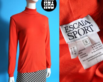 Vintage 90s Escada Sport Designer Orange Long Sleeve Turtleneck - Size S - Soft Vintage Cotton