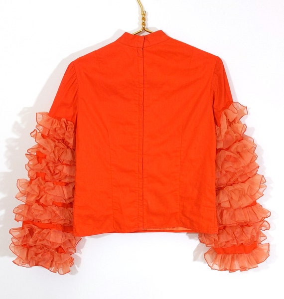 INSANE Vintage 60s 70s Bright Orange Cotton Shirt… - image 8
