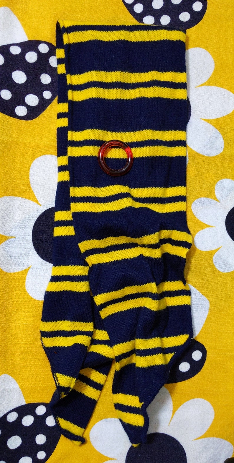 Unique Vintage 60s 70s Navy Blue & Yellow Stripe Soft Acrylic Neck Tie Scarf image 9