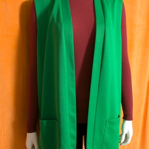 Gilet lungo in poliestere verde Kelly vintage anni '70 taglie forti con tasche immagine 4