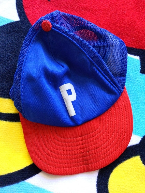 Vintage 60s 70s Blue Red Color Block Baseball Hat… - image 5