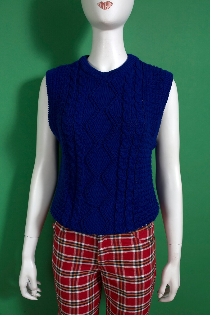 Rich Vintage 80s Deep Blue Sweater Vest Great for Layering image 2