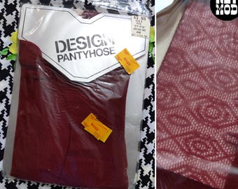 WINE - Patterned Deadstock Vintage 80s Nylons Pantyhose Tights Hosiery