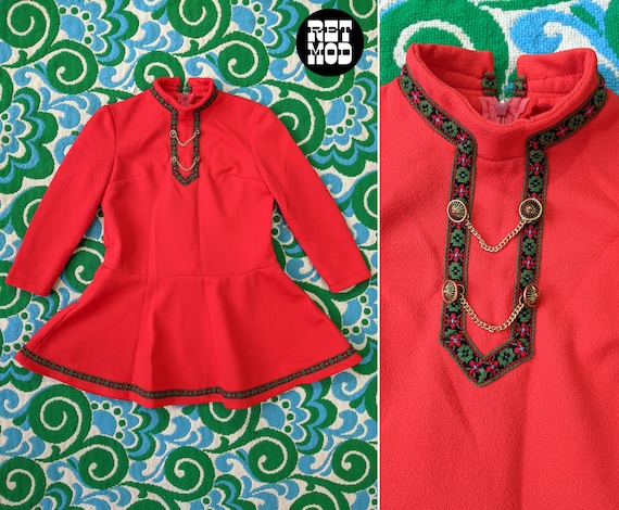 CHILD SIZE - Vintage 60s 70s Red Bavarian Vibe Po… - image 1