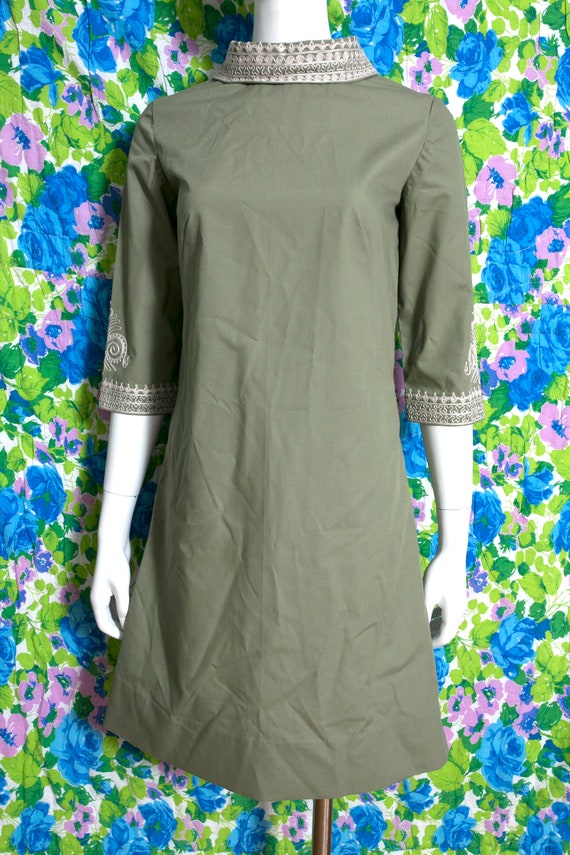 Just Beautiful Vintage 60s Olive Green Cotton Shi… - image 4