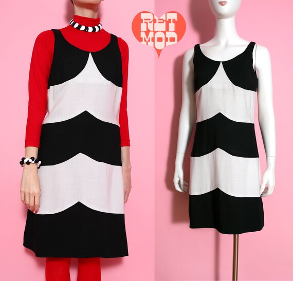 Amazing Mod Vintage 60s 70s Black White Stripe Li… - image 1