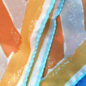 Fabulous Vera Neumann Vintage 60s 70s Pastel Orange Yellow Turquoise Abstract Lines Square Scarf image 3