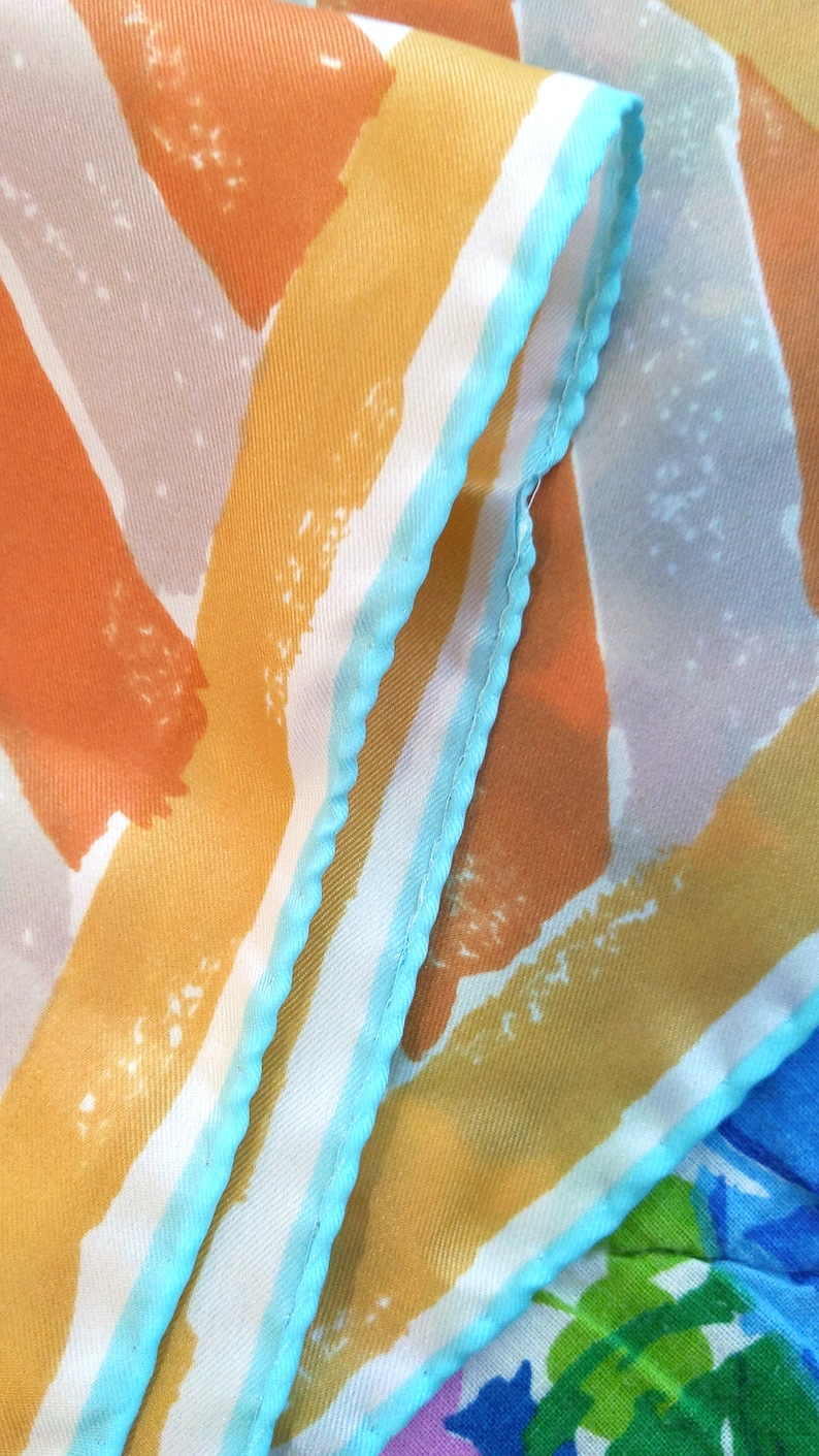 Fabulous Vera Neumann Vintage 60s 70s Pastel Orange Yellow Turquoise Abstract Lines Square Scarf image 3