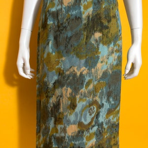 Interesting Vintage 50s 60s Blue Green Abstract Patterned Skirt image 6