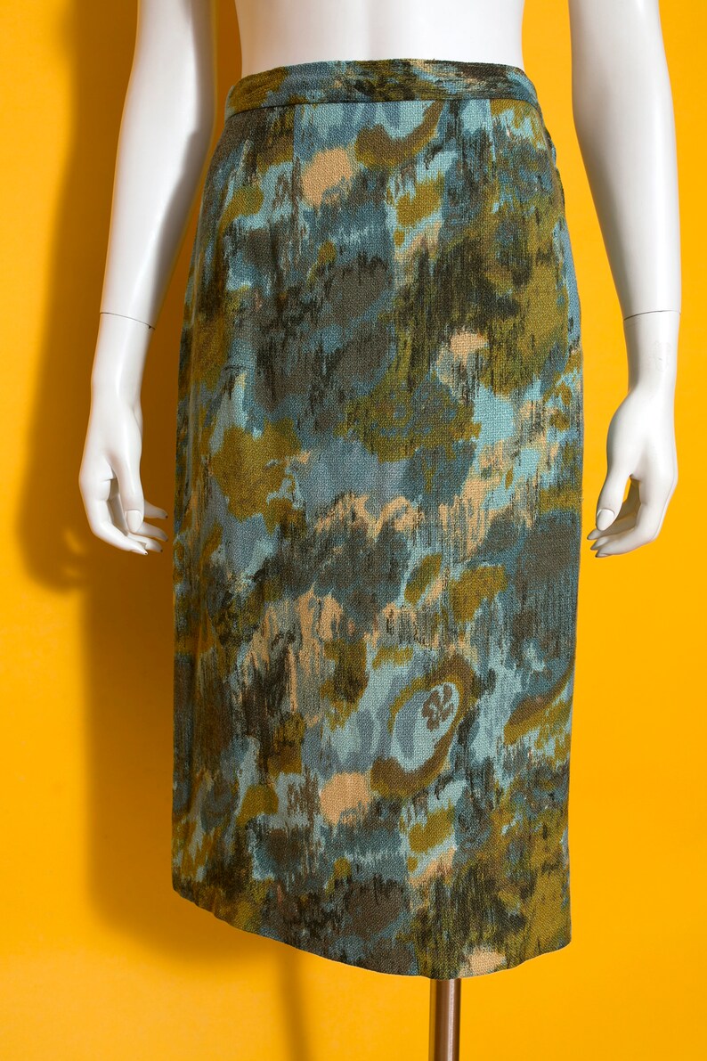 Interesting Vintage 50s 60s Blue Green Abstract Patterned Skirt image 6