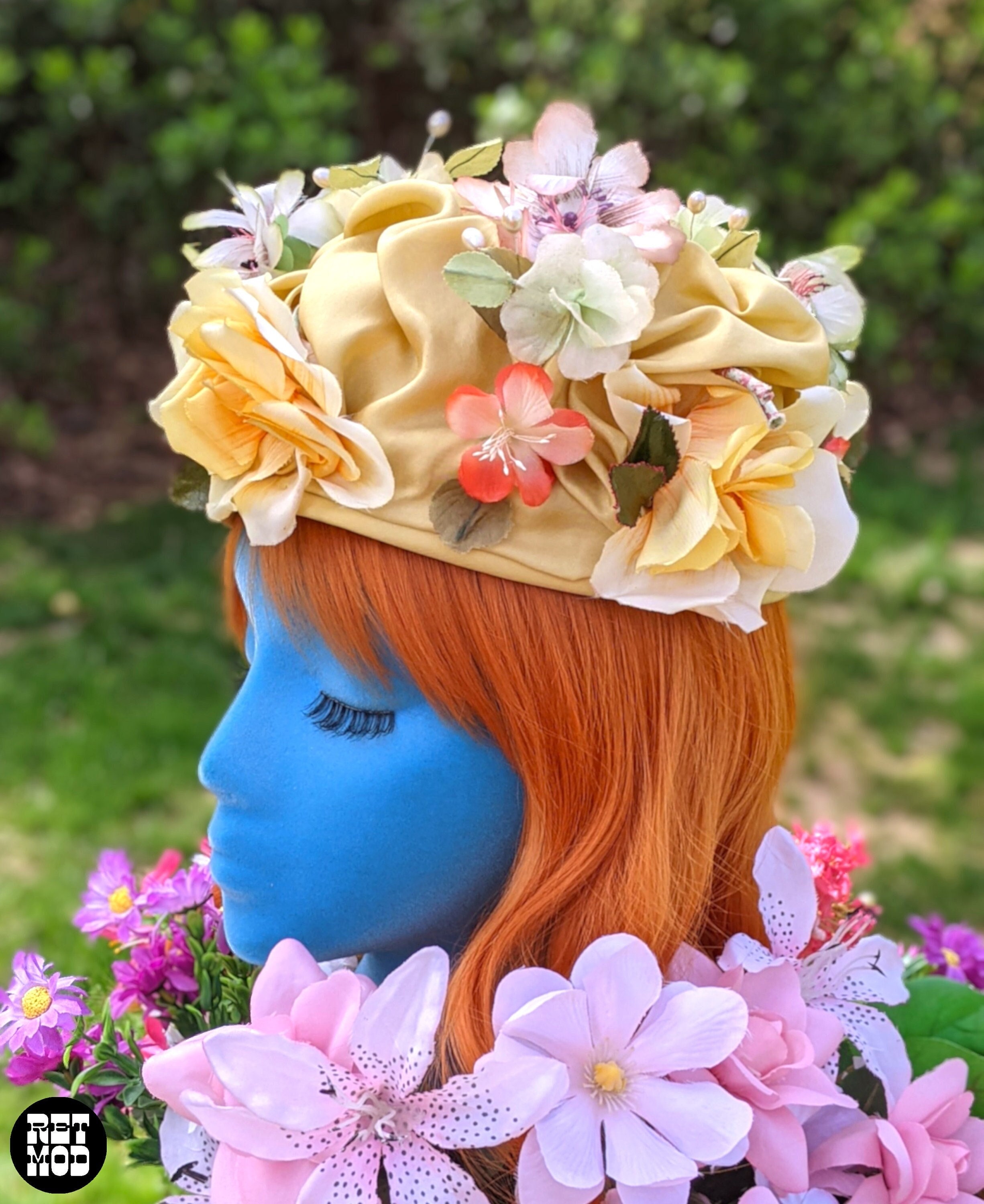 Fabulous Vintage 50s 60s Light Yellow Orange Green Flower Bucket