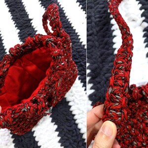 Unique Vintage 70s Red Black Macrame Boho Handbag image 7