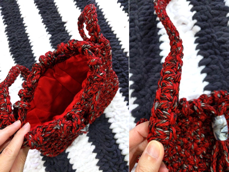 Unique Vintage 70s Red Black Macrame Boho Handbag image 7