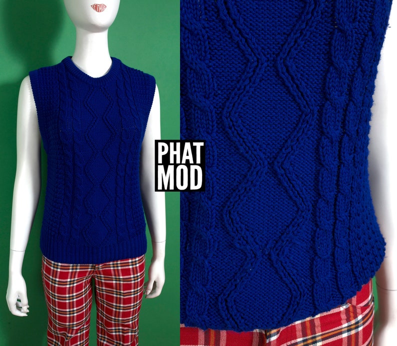 Rich Vintage 80s Deep Blue Sweater Vest Great for Layering image 1