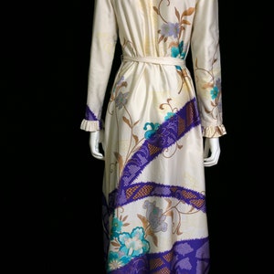 Lovely Tori Richard Vintage 60s 70s Cream-Colored, Purple, Blue Floral Maxi Dress image 9