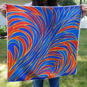 Psychedelic Vintage 60s 70s Blue & Red Abstract Patterned Square Scarf image 2