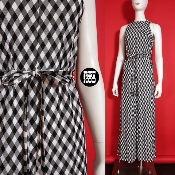 AMAZING Vintage 60s 70s Black White Gingham Plaid