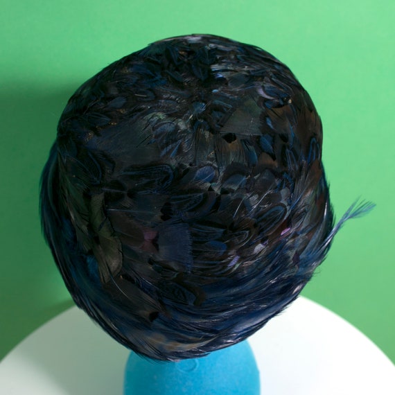 Beautiful Vintage 50s 60s Blue Feather Bucket Hat - image 6