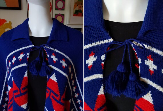 STUNNING Vintage 70s Navy Blue, Red, White Collar… - image 4