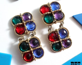 Chic Vintage 80s Gripoix Rhinestone Dangle Earrings