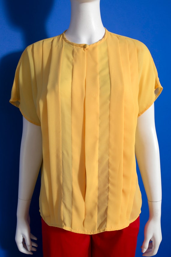 Sculptural Vintage 80s 90s Yellow Short Sleeve Bl… - image 3