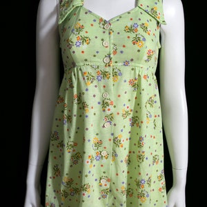 Fantastic Vintage 60s 70s Pastel Green Floral Mini Dress with Large Collar by Byer California image 2