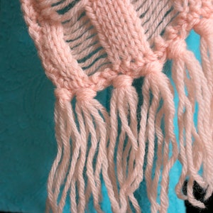 HUGE Vintage 70s Peach Colored Super Long Crochet Scarf with Fringe image 8