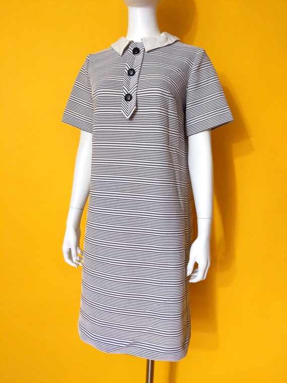 Cute Vintage 60s 70s Black White Stripe Poly Dres… - image 6