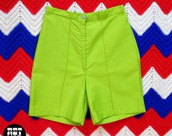 Cute Vintage 60s Bright Lime Green High-Waisted Cotton Shorts