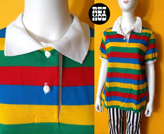 Bright Vintage 70s Colorful Stripe Polo Shirt by … - image 1