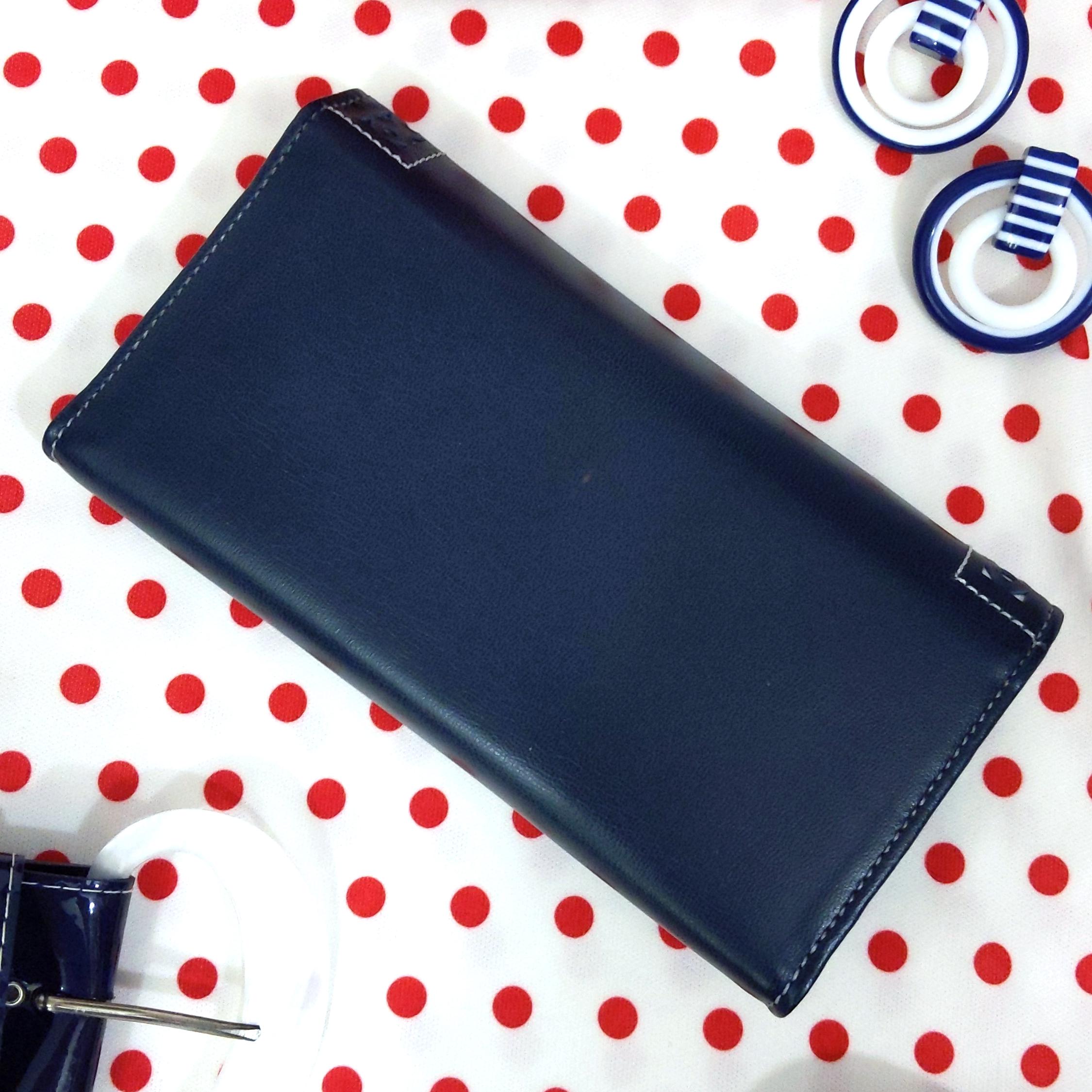 Porte-monnaie Vintage Femme Années 70 - Bleu Marine Cuir - Style Marin