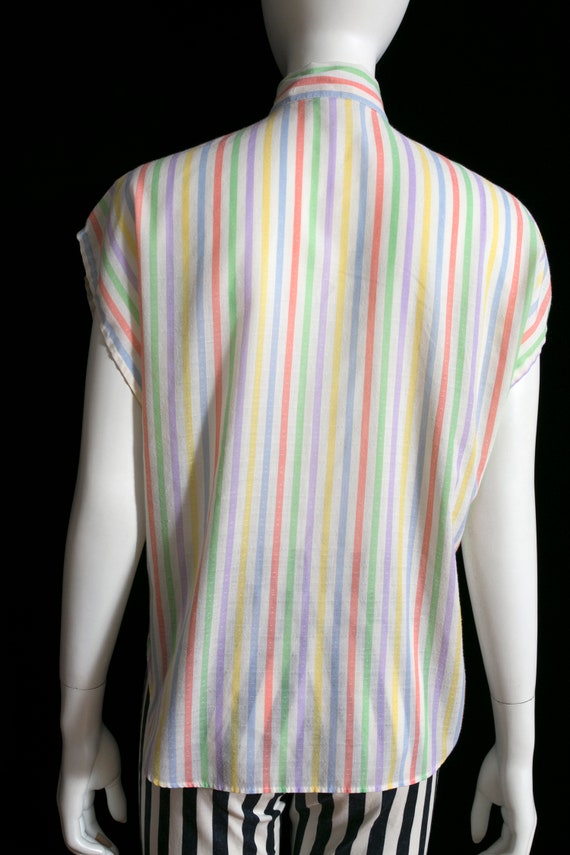 Cool Vintage 80s Pastel Rainbow Stripe Button Dow… - image 7