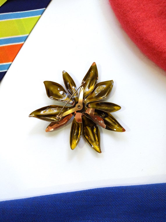 FABULOUS Large Vintage 60s 70s Olive Green Flower… - image 3