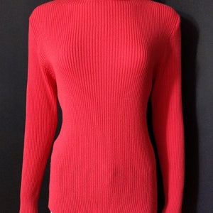 Fab Vintage 60s 70s Salmon Pink Ribbed Knit Turtleneck Sweater Top image 2