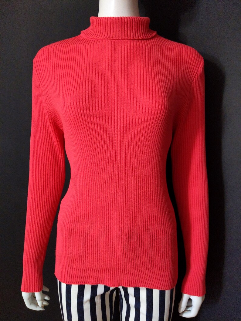 Fab Vintage 60s 70s Salmon Pink Ribbed Knit Turtleneck Sweater Top image 2