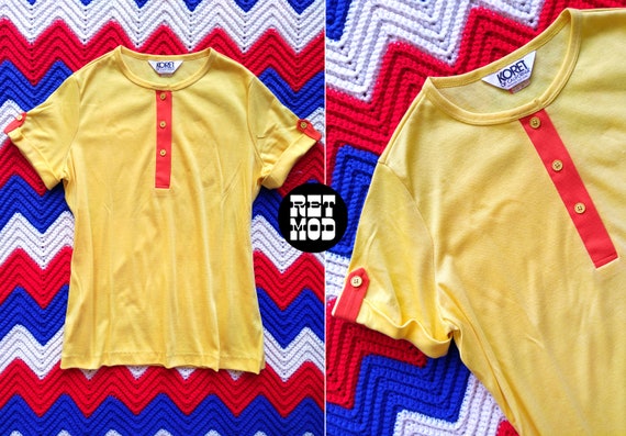 DEADSTOCK Vintage 70s 80s Yellow T-Shirt with Ora… - image 1